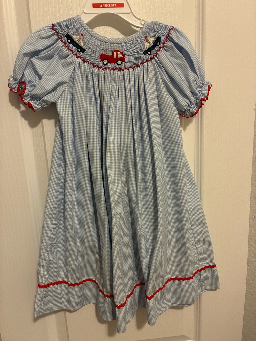 Blue Smocked Kids Dress with Responder Detail